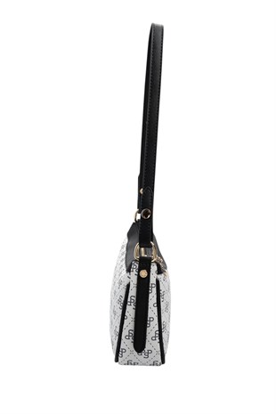 Silver Polo SP1274 Kadın Çapraz Çanta Monogram Beyaz-Siyah