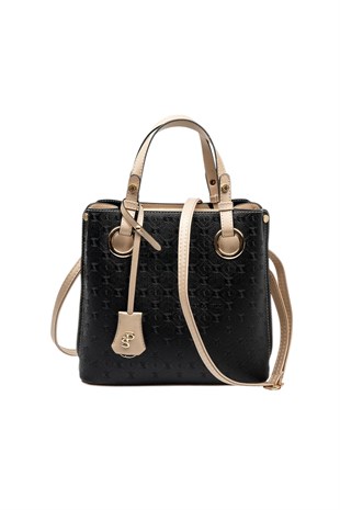 Silver & Polo SP975 Kadın El Çantası Logolu Siyah-S.Nut