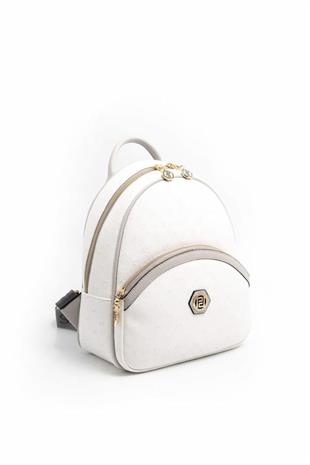 Silver & Polo SP945 Kadın Sırt Çantası Logolu Beyaz-A.Gri