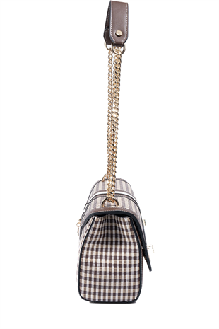 Silver & Polo SP1139 Kadın Çapraz Çanta Ekose Line Kare Kahve Sarı-Kahve