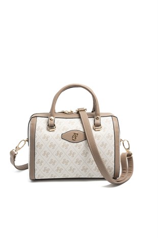 Silver & Polo SP1091 Kadın El Çantası Monogram Bej-Latte