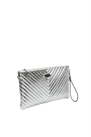 Silver Polo Crash Gümüş Kapitone V Kadın Portföy ve Clutch El Çantası SP1034