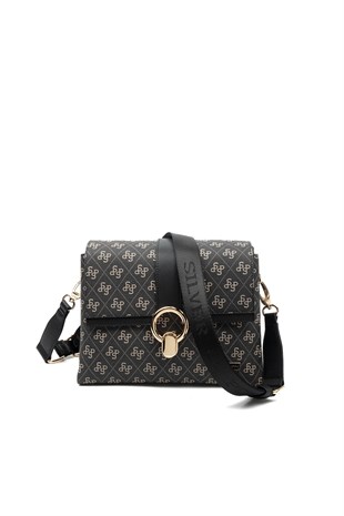 Silver & Polo SP1275 Kadın Çapraz Çanta Monogram Füme-Siyah