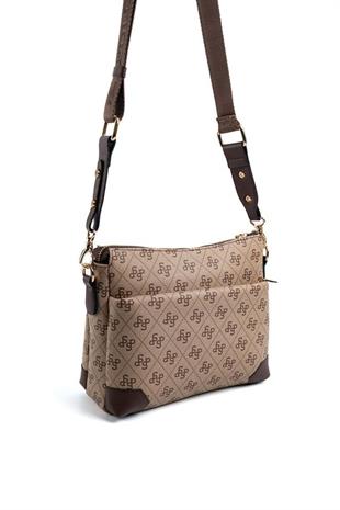 Silver & Polo SP1110 Kadın Çapraz Çanta Monogram Koyubej-Kahve