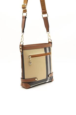 Silver & Polo SP1120 Kadın Çapraz Çanta Ekose Bej-Taba
