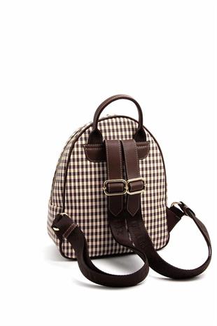 Silver & Polo SP945 Kadın Sırt Çantası Ekose Line Kare Kahve Sarı-Kahve
