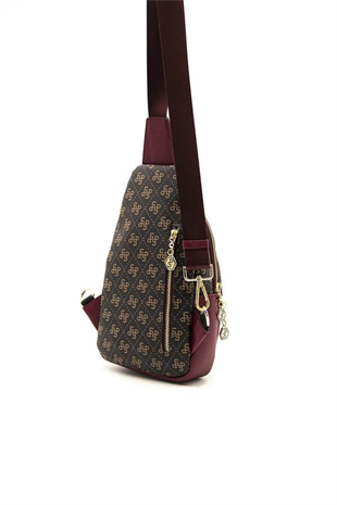 Silver & Polo SP959 Kadın Vücut Çantası Monogram Kahve Sarı-Bordo