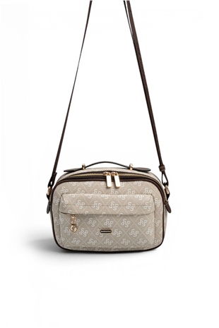 Silver Polo SP1186 Kadın Çapraz Çanta Monogram Taş-Kahve