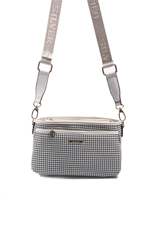 Silver & Polo SP1184 Kadın Çapraz Çanta King Desen Siyah-Kemik