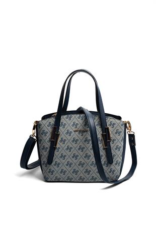 Silver & Polo SP1021 Kadın El Çantası Monogram Gri-Lacivert