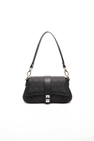 Silver Polo SP1177 Kadın Omuz Çantası Monogram Siyah-Siyah