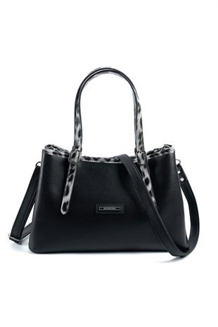 Silver & Polo SP1252 Kadın El Çantası Düz Siyah-Leopar Gri