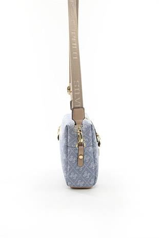 Silver & Polo SP1038 Kadın Çapraz Çanta Monogram Mavi-Ten