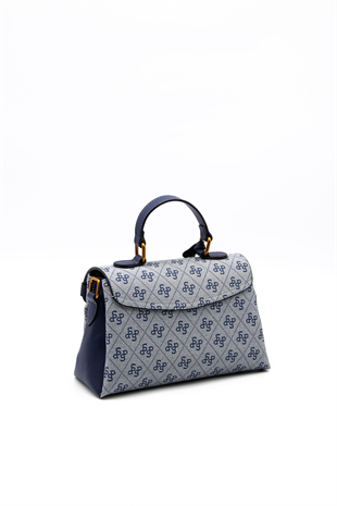 Silver & Polo SP1159 Kadın El Çantası Monogram Gri-Lacivert