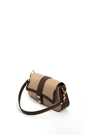 Silver & Polo SP1177 Kadın Omuz Çantası Logolu Bronz-Kahve