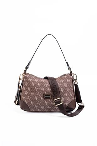 Silver Polo SP1269 Kadın Omuz Çantası Monogram Kahve-Kahve