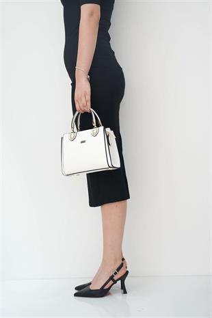 Silver & Polo SP1133 Kadın El Çantası Logolu Beyaz-Beyaz