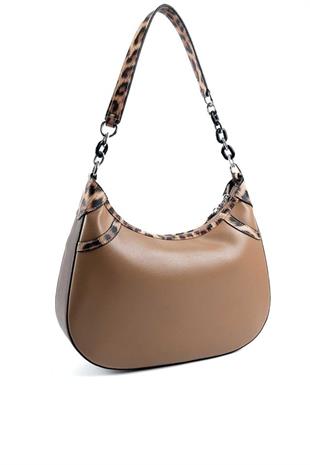 Silver Polo SP1255 Kadın Omuz Çantası Düz Bizon-Leopar Taba-Kahve