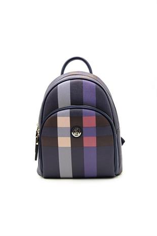 Silver & Polo SP1062 Kadın Sırt Çantası Ekose Lacivert