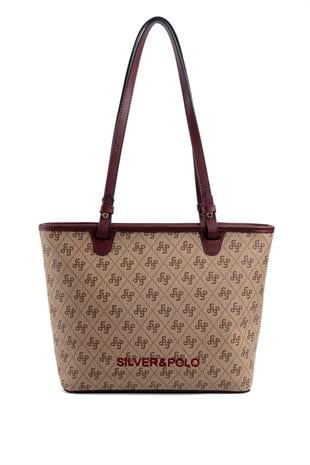 Silver & Polo Koyu Bej - Bordo SP1204 Kadın Omuz Çantası