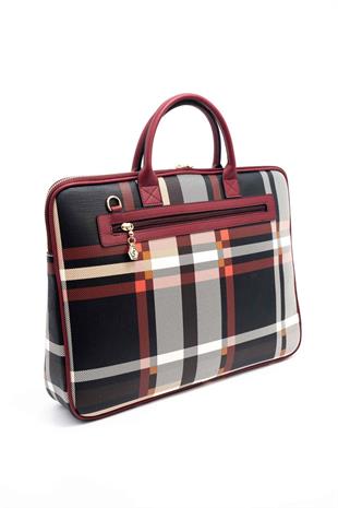 Silver & Polo SP1175 Kadın Laptop & Evrak Çantası Ekose Siyah-Bordo