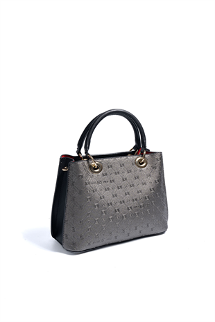 Silver & Polo SP1272 Kadın El Çantası Logolu Platin-Siyah