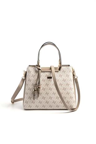 Silver & Polo SP969 Kadın El Çantası Monogram Bej-Kum