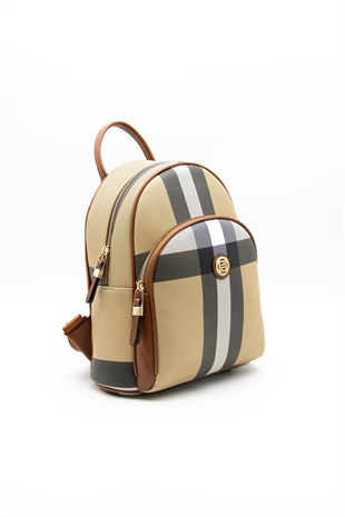 Silver & Polo SP1062 Kadın Sırt Çantası Ekose Bej-Taba