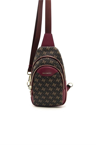 Silver & Polo SP959 Kadın Vücut Çantası Monogram Kahve Sarı-Bordo