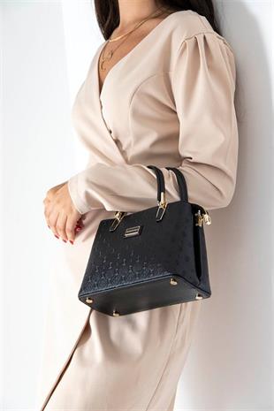 Silver & Polo SP987 Kadın El Çantası Logolu Siyah-Siyah