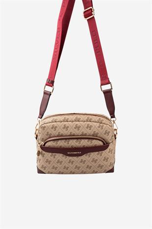 Silver & Polo SP1201 Kadın Çapraz Çanta Monogram Koyu Bej-Bordo