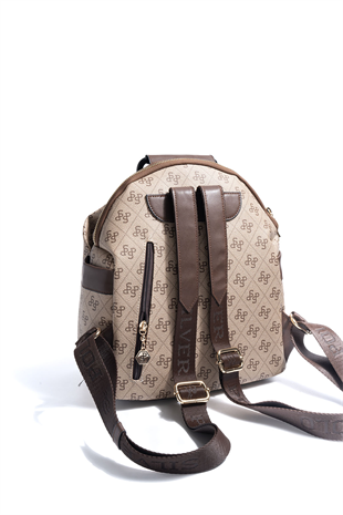 Silver & Polo SP771 Kadın Sırt Çantası Monogram Koyu Bej-Kahve
