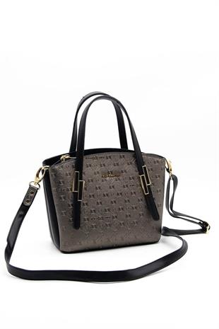 Silver & Polo SP1021 Kadın El Çantası Logolu Platin-Siyah