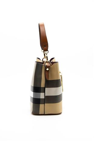 Silver & Polo SP967 Kadın Çapraz Çanta Ekose Bej-Taba