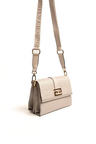 Silver & Polo SP1009 Kadın Çapraz Çanta Logolu Bej-S.Bej