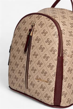 Silver & Polo SP901 Kadın Sırt Çantası Monogram Koyu Bej-Bordo