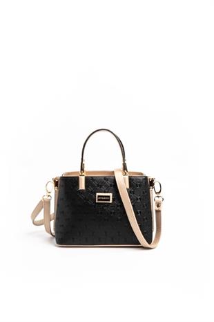 Silver & Polo SP987 Kadın El Çantası Logolu Siyah-S.Nut