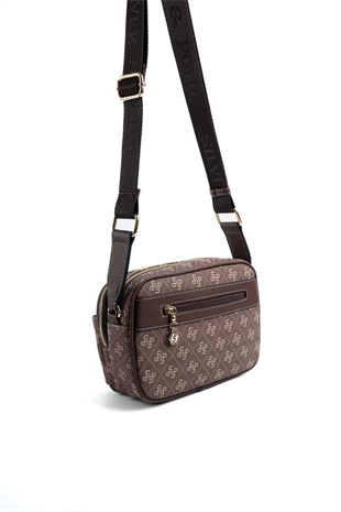 Silver & Polo SP1162 Kadın Çapraz Çanta Monogram Kahve