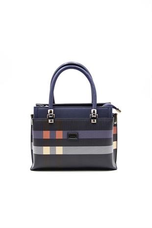 Silver & Polo SP826 Kadın El Çantası Ekose Lacivert-Lacivert
