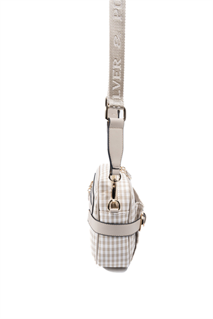 Silver & Polo SP1256 Kadın Çapraz Çanta Ekose Line Kare Kum Beji