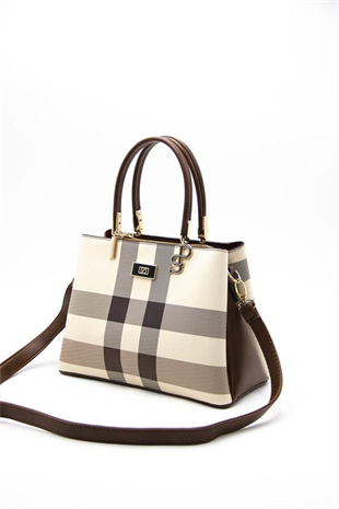 Silver & Polo SP1098 Kadın El Çantası Ekose Krem-Taba