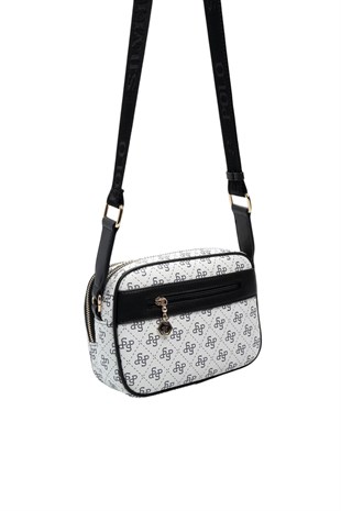 Silver Polo Beyaz - Siyah Monogram Kadın Çapraz Çanta SP1162
