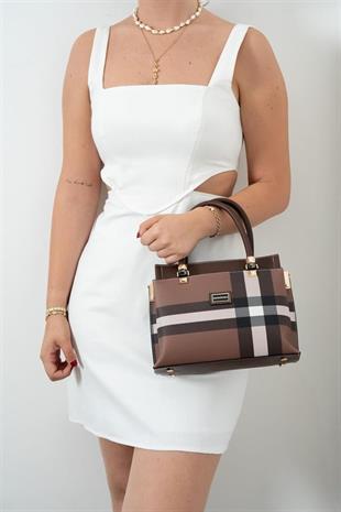 Silver & Polo SP826 Kadın El Çantası Ekose Koyu Kahve-Kahve