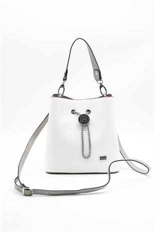 Silver & Polo SP967 Kadın Çapraz Çanta Düz Beyaz-A.Gri