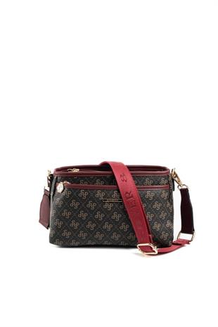 Silver & Polo SP1184 Kadın Çapraz Çanta Monogram Kahve Sarı-Bordo