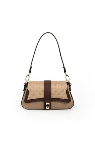 Silver & Polo SP1177 Kadın Omuz Çantası Logolu Bronz-Kahve