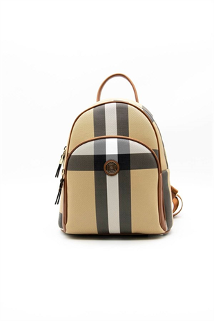 Silver & Polo SP1062 Kadın Sırt Çantası Ekose Bej-Taba