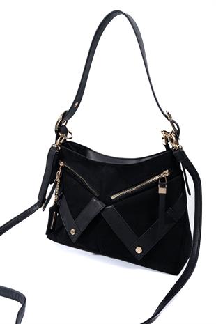 Silver & Polo SP1268 Kadın Omuz Çantası Süet Siyah-Siyah