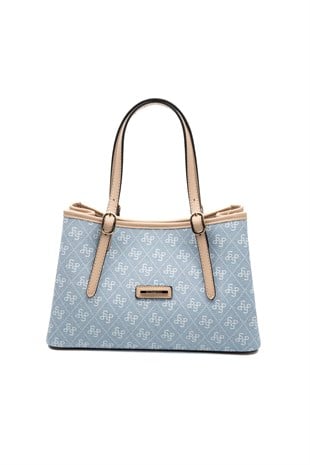 Silver & Polo SP1252 Kadın El Çantası Monogram Mavi-Ten