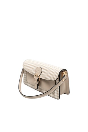 Silver & Polo SP1279 Kadın Çapraz Çanta Ekose Line Kare Kum Beji-Kum Beji